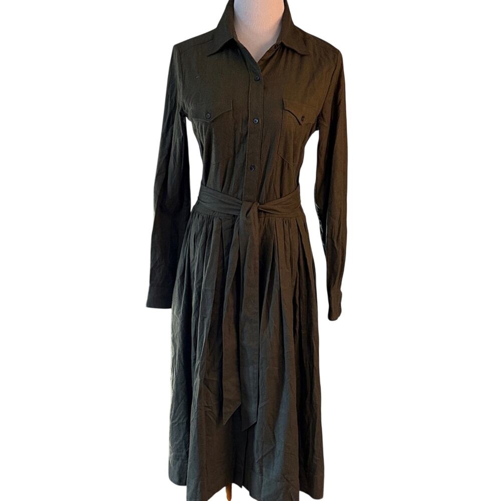 Sara Roka Womens Italian 42 Olive Long Sleeve Dress